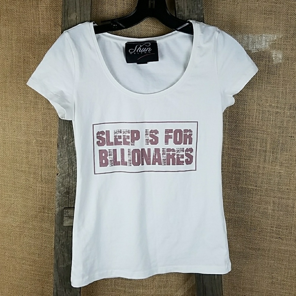 Shun Melson women S white printed t-shirt Sleep is for Billionaires grunge